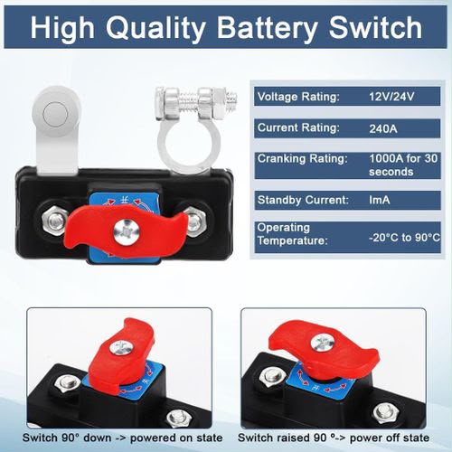 Car Battery Power Main Switch | 12V Battery Disconnect Switch with Pile Head Terminal