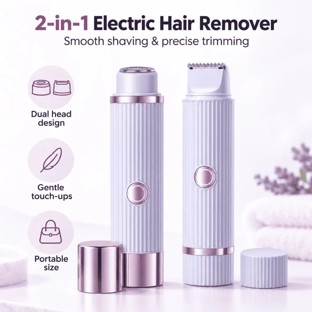 2-in-1 Double Head Electric Shaver & Trimmer for Women | Painless Facial & Body Hair Remover